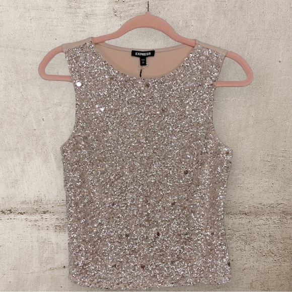 Express Metallic Sequin Embellished Tank in Blush - Picture 3 of 3